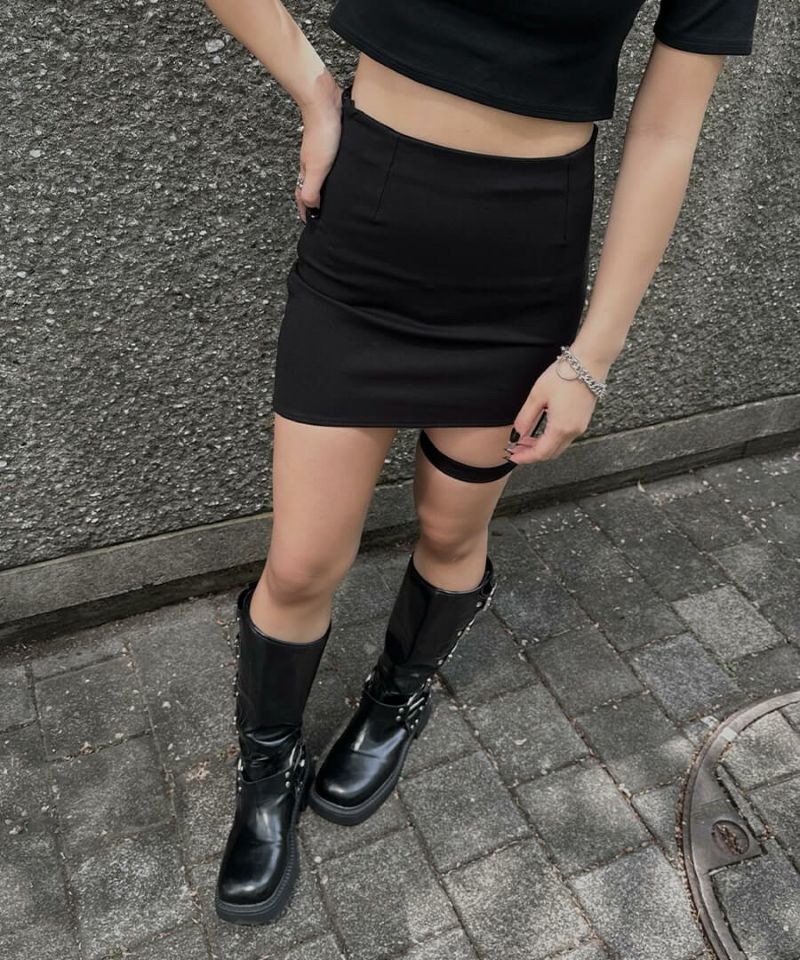 Garter belt asymmetric mini skirt