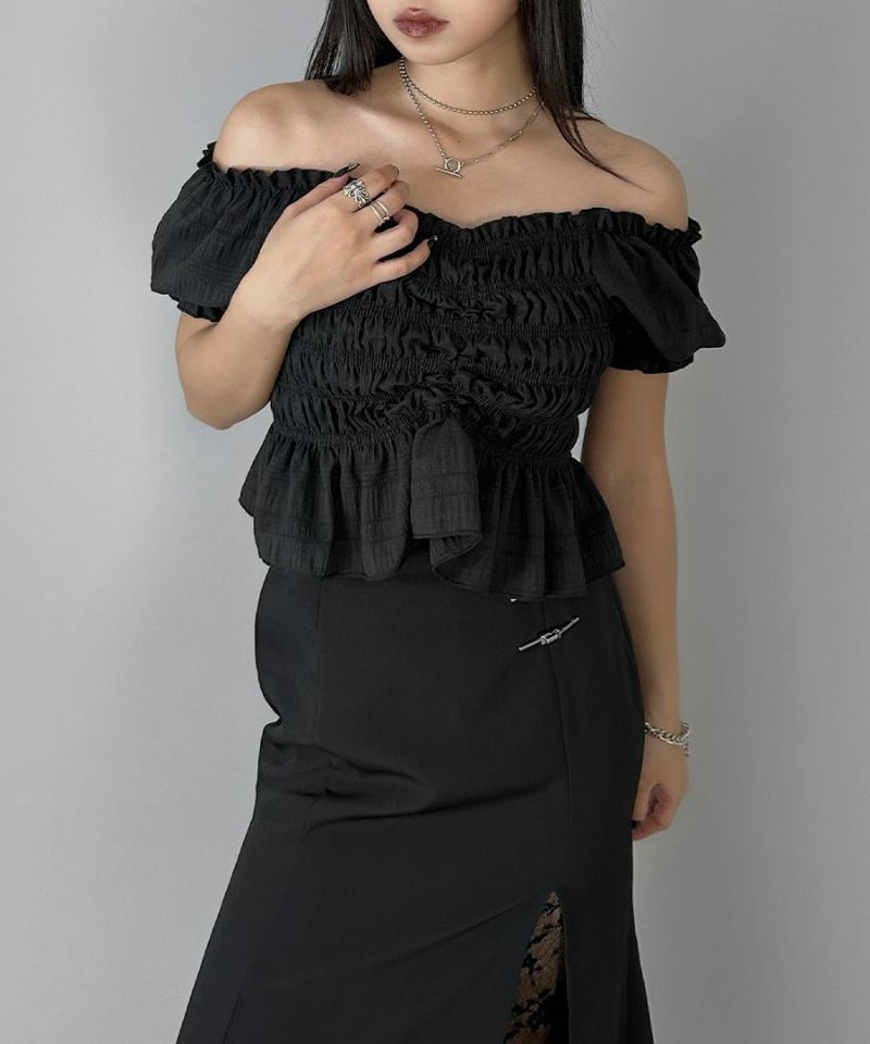 Shirring off shoulder blouse