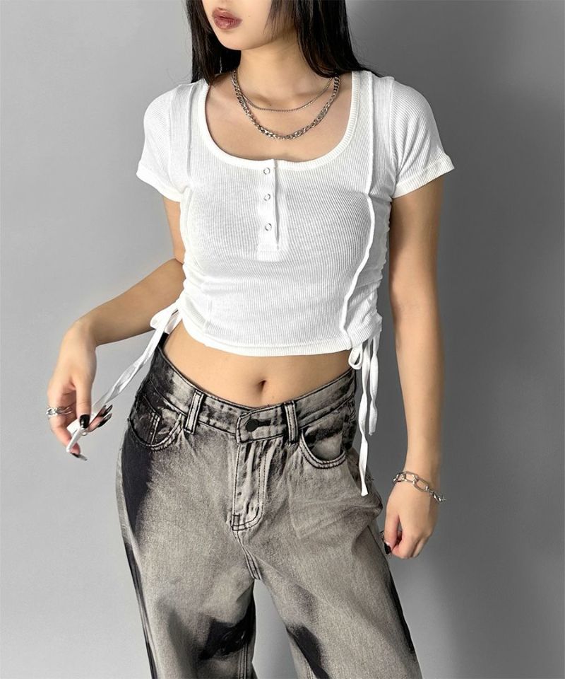 Side shirring cropped tops