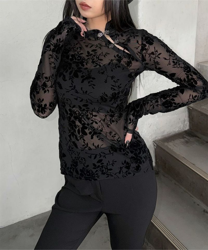 Hook design lace sheer tops