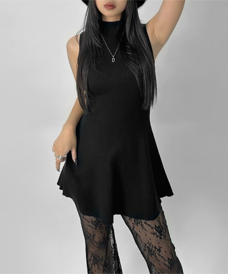 Petite high neck flare mini one piece