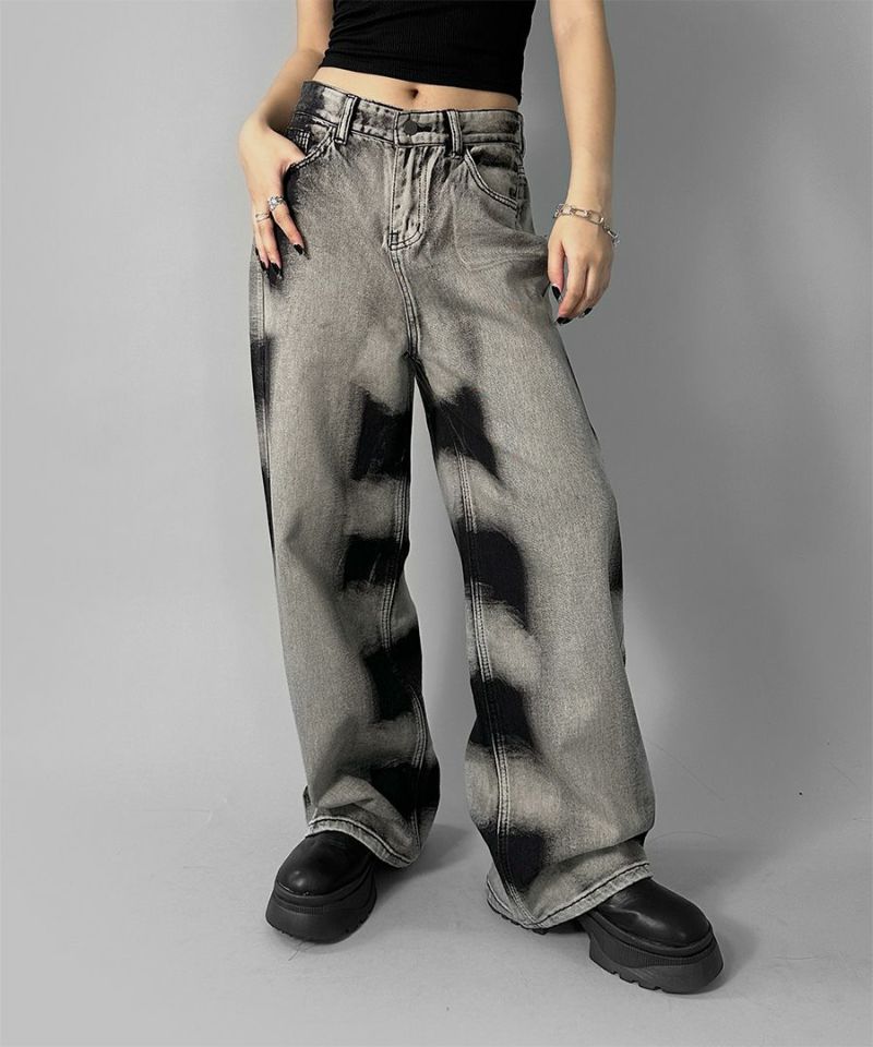 Design wash wide denim pants
