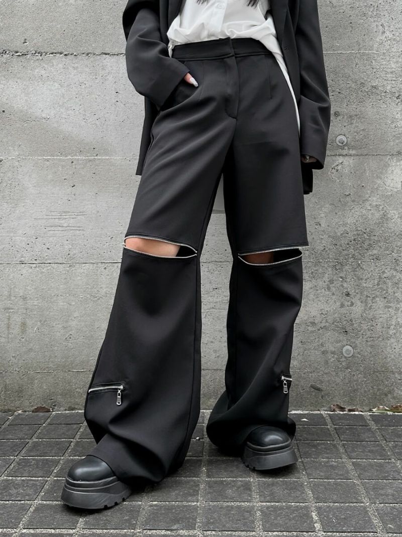 Zip design wide pants