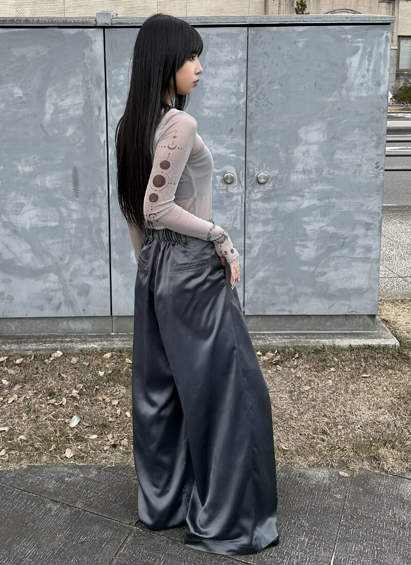 Satin tuck wide pants
