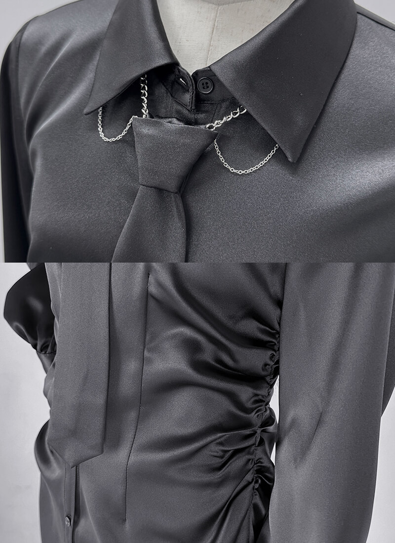 Tie set shirring shirt one piece