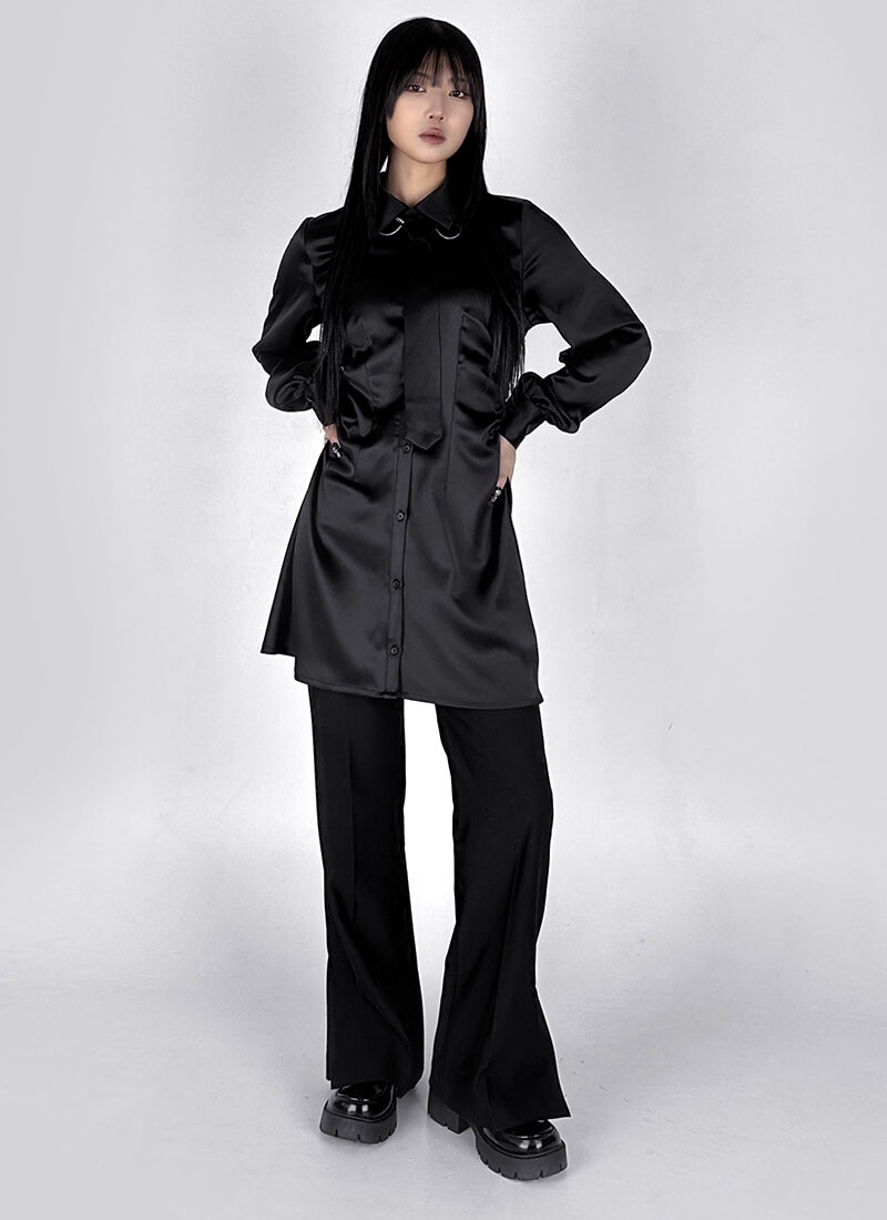 Tie set shirring shirt one piece