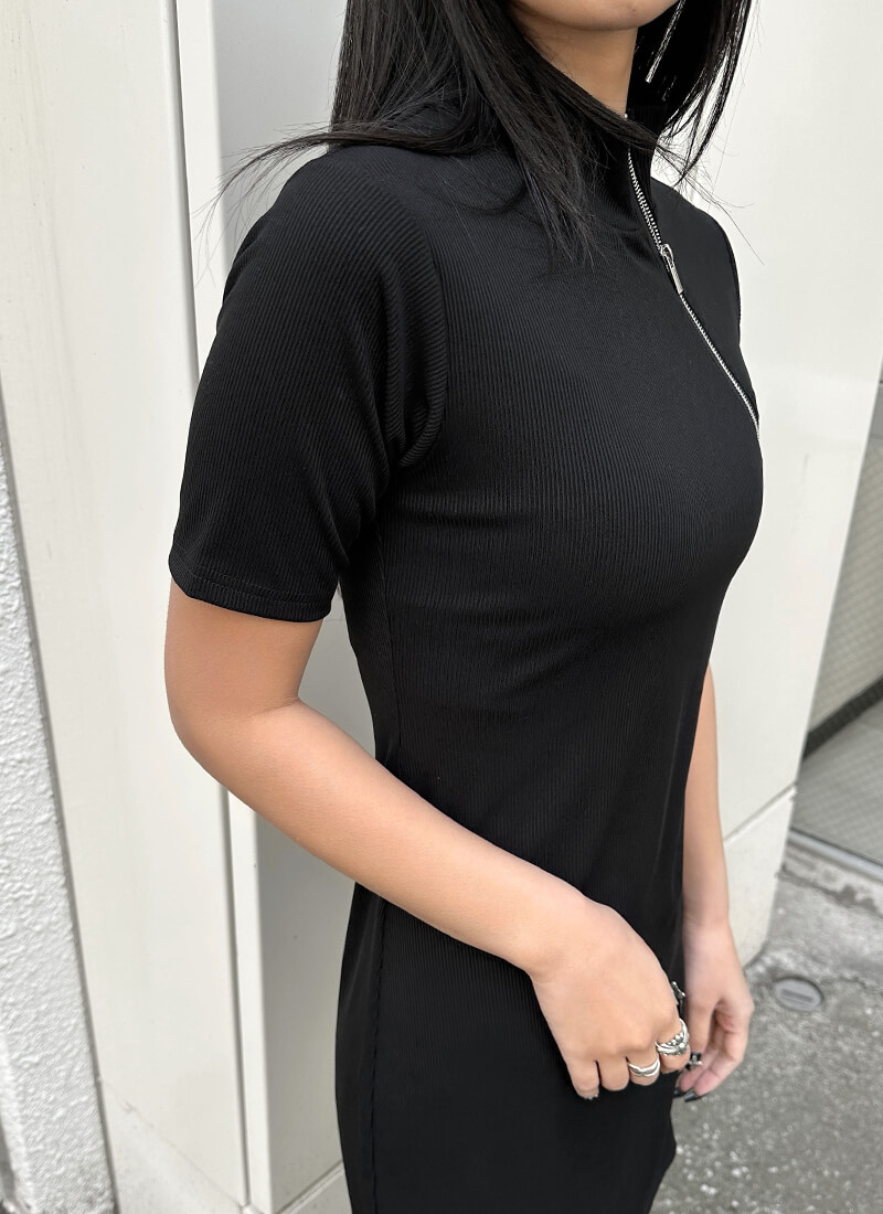 Asymmetrical zip knit one piece