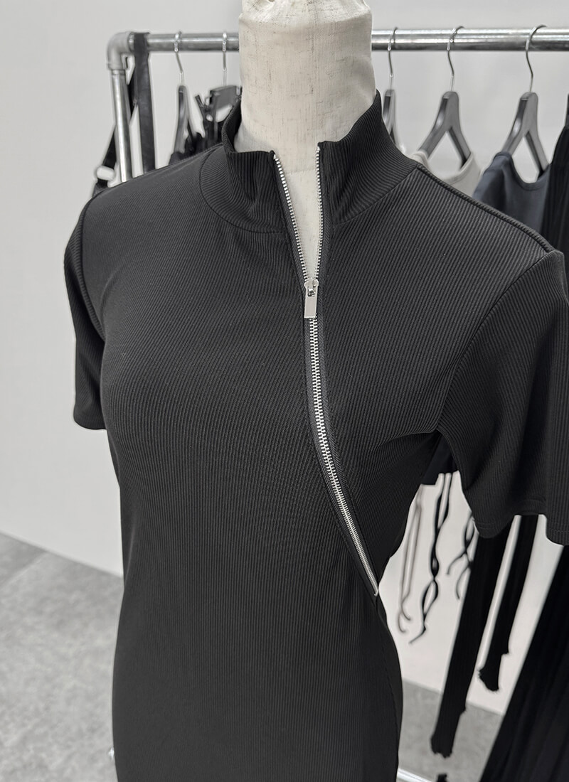 Asymmetrical zip knit one piece