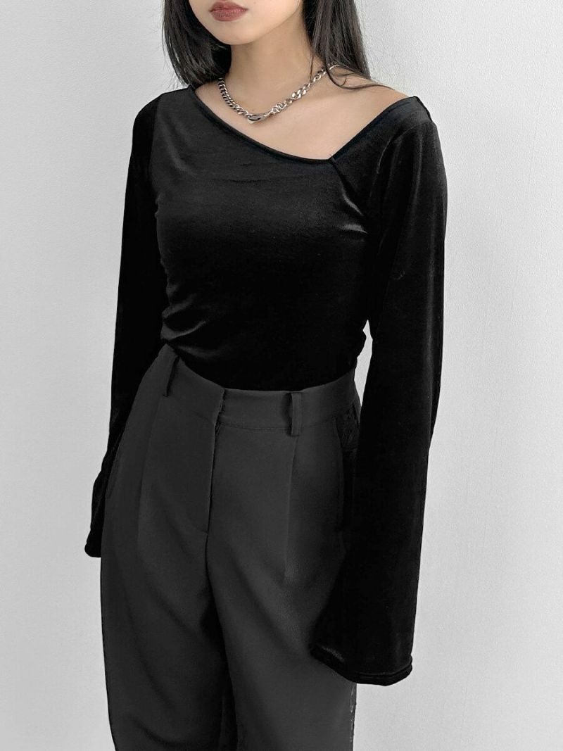 Asymmetric design velor tops