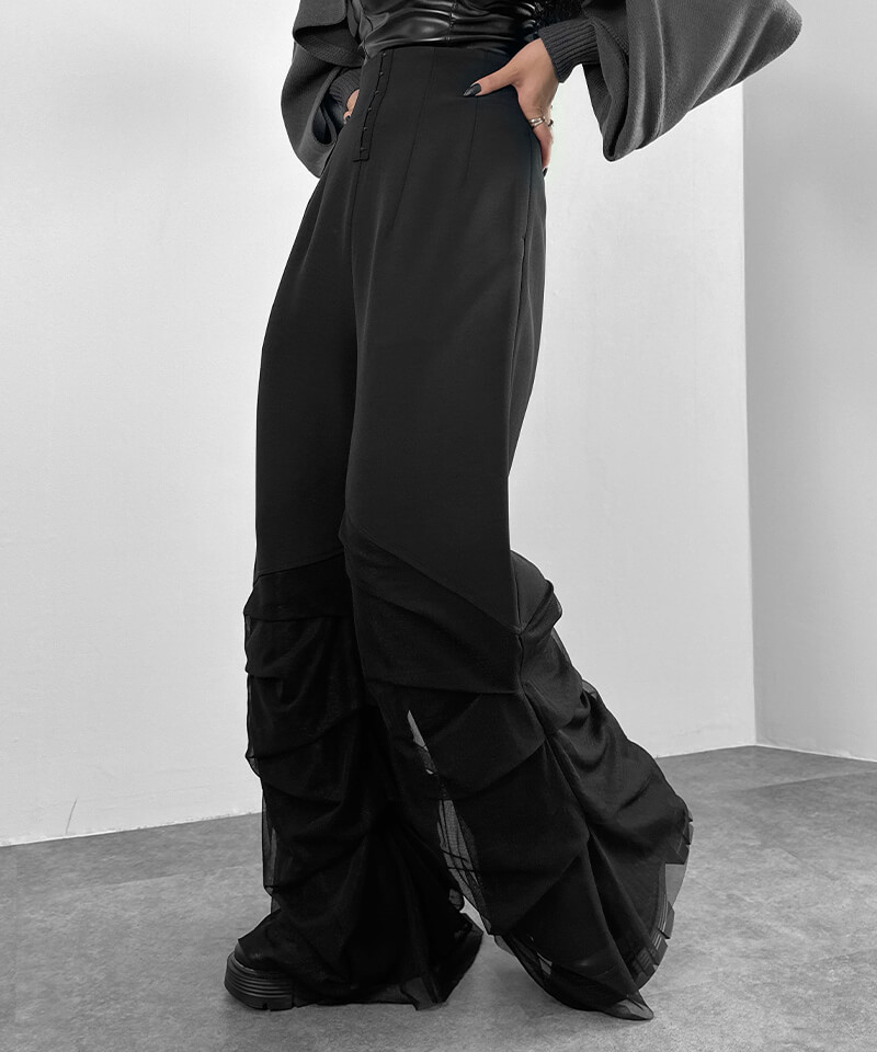 High waist tulle tuck pants