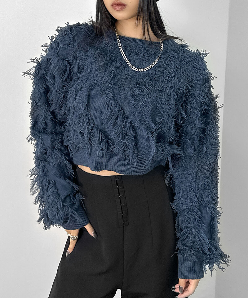 Fringe cropped knit