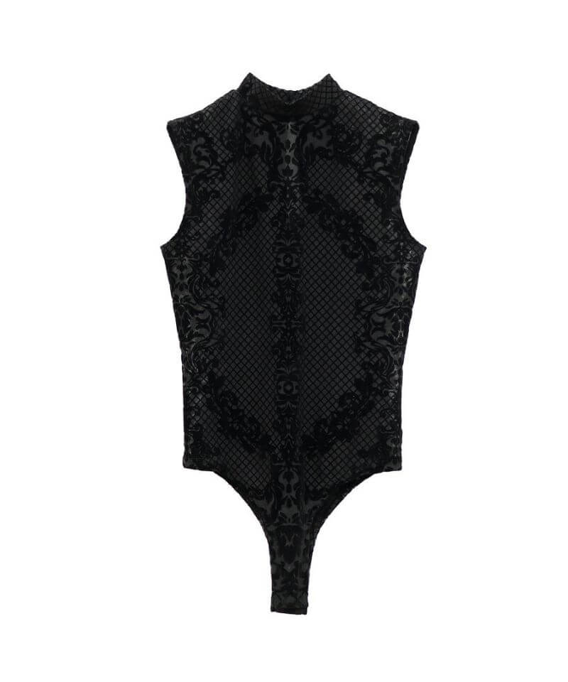 Lace design sleeveless bodysuit
