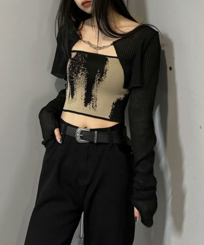Chain design sheer knit cardigan