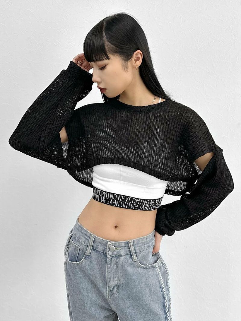 日本正規代理店品 ニット Cutout cropped mesh knit カットアウト