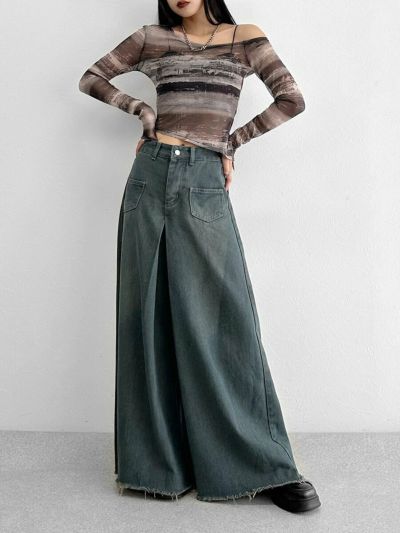 High bleach denim maxi skirt | LVEU.（ラブユ.）