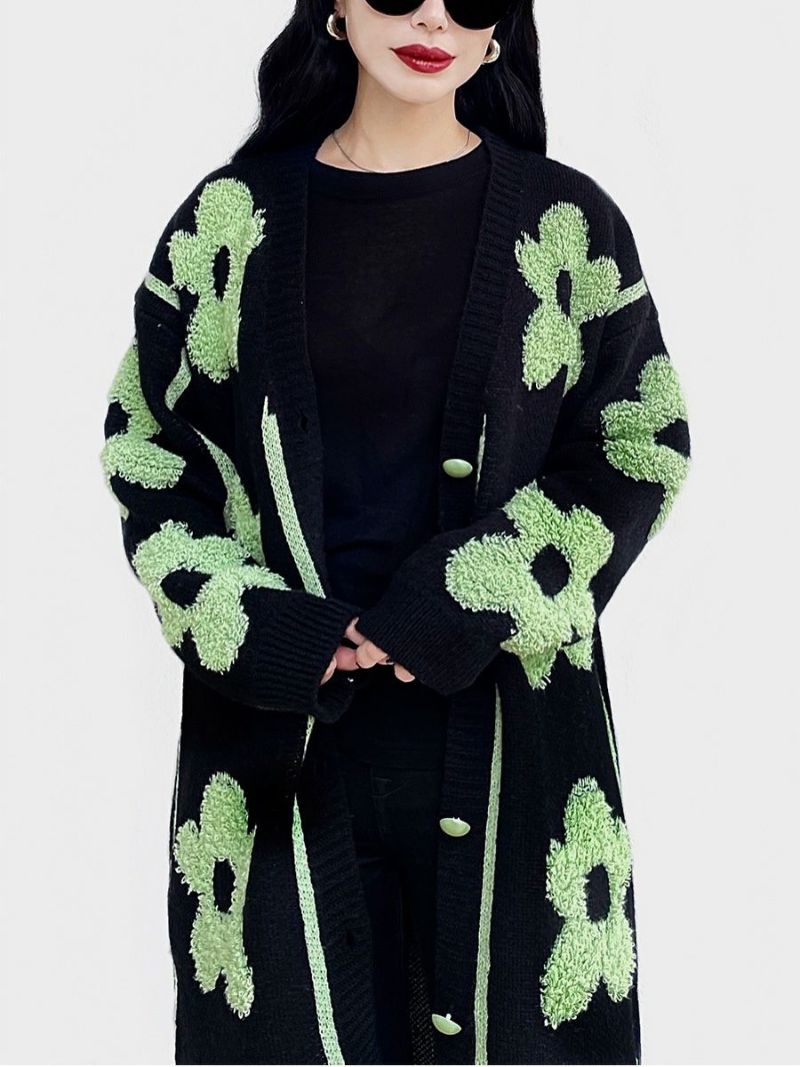 Flower motif knit long cardigan(Ai select)