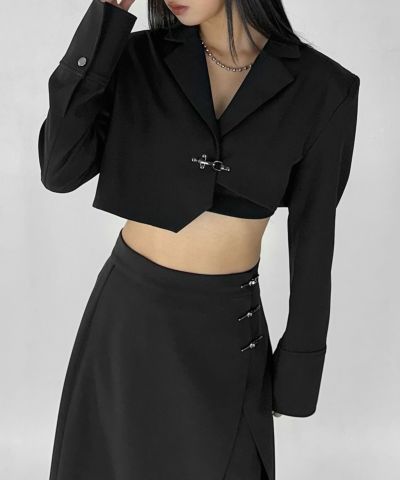 ジャケット・アウター Sheer sleeve asymmetry cropped jacket シアースリーブアシメクロップドジャケット | LVEU.（ラブユ.）