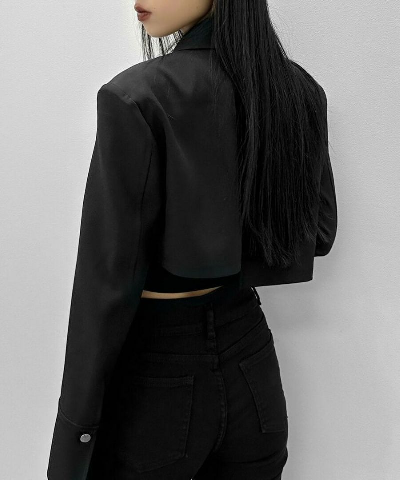 ジャケット・アウター Sheer sleeve asymmetry cropped jacket シアースリーブアシメクロップドジャケット | LVEU.（ラブユ.）