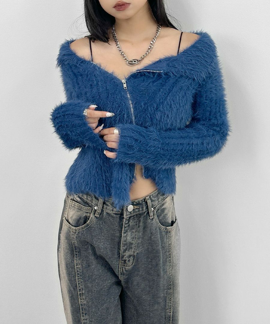 アシメジップオフショルシャギーニット | LVEU.（ラブユ.）