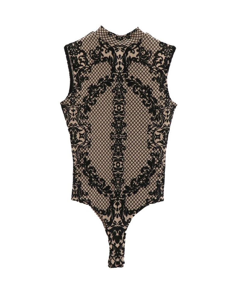 Nodressドット柄レースボディスーツ Nodressドット柄レースボディスーツ LVEU.】レースデザイン