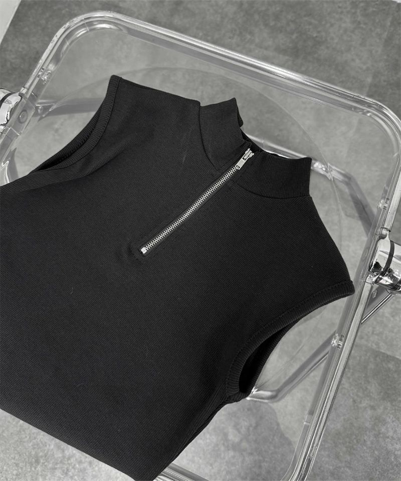 タンクトップ ノースリーブ ハーフジップタンク/Half Zip Tank Top レディース cepo タンクトップ ノースリーブ ハーフジップニットタンク