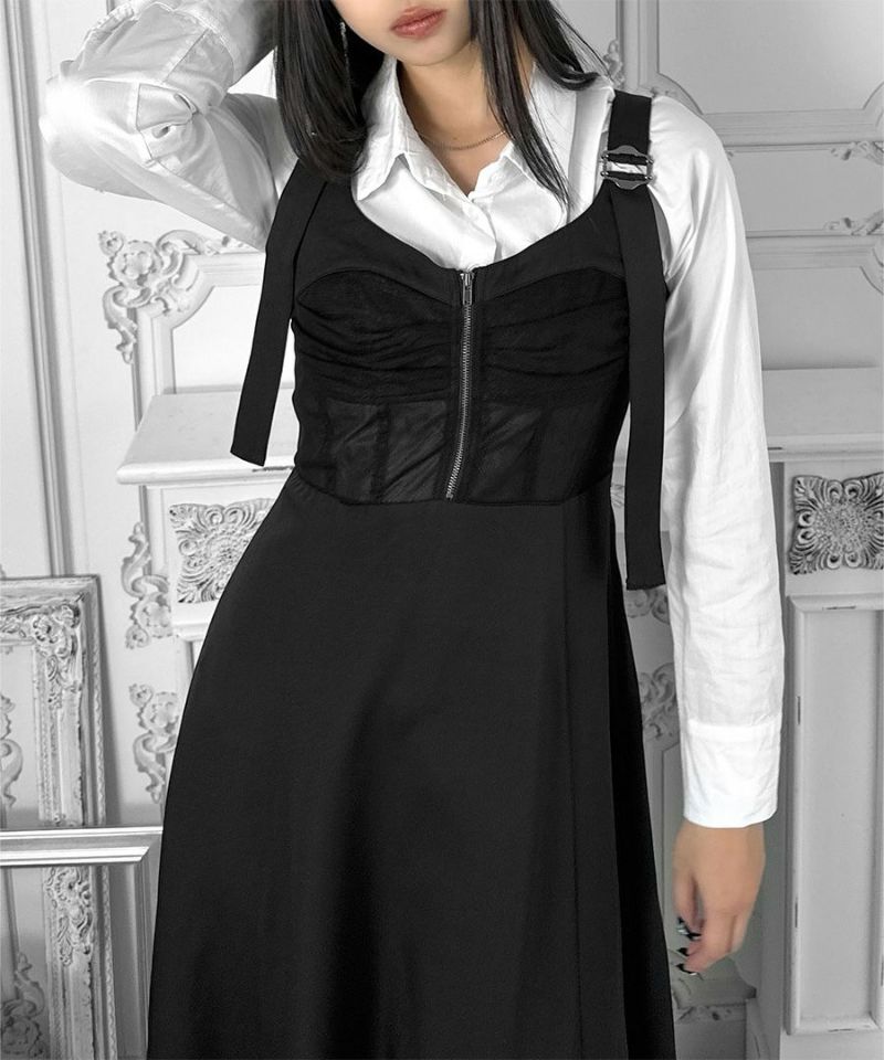 m6891【シルク100%】【美品】Y2K BLUGIRL フレアワンピース SALE!デニムフレアワンピース/ワンカラー/ジップアップ/ショート